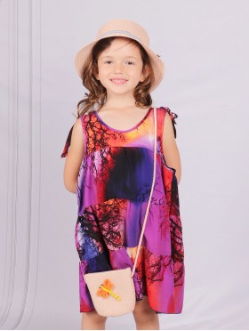 Kids Super Soft Bow Tie Shoulder Slip Fashion Dress (6-10  Yrs)